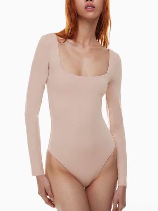 Aritzia Tops - Aritzia Contour Square-Neck Long Sleeve Bodysuit — Taupe